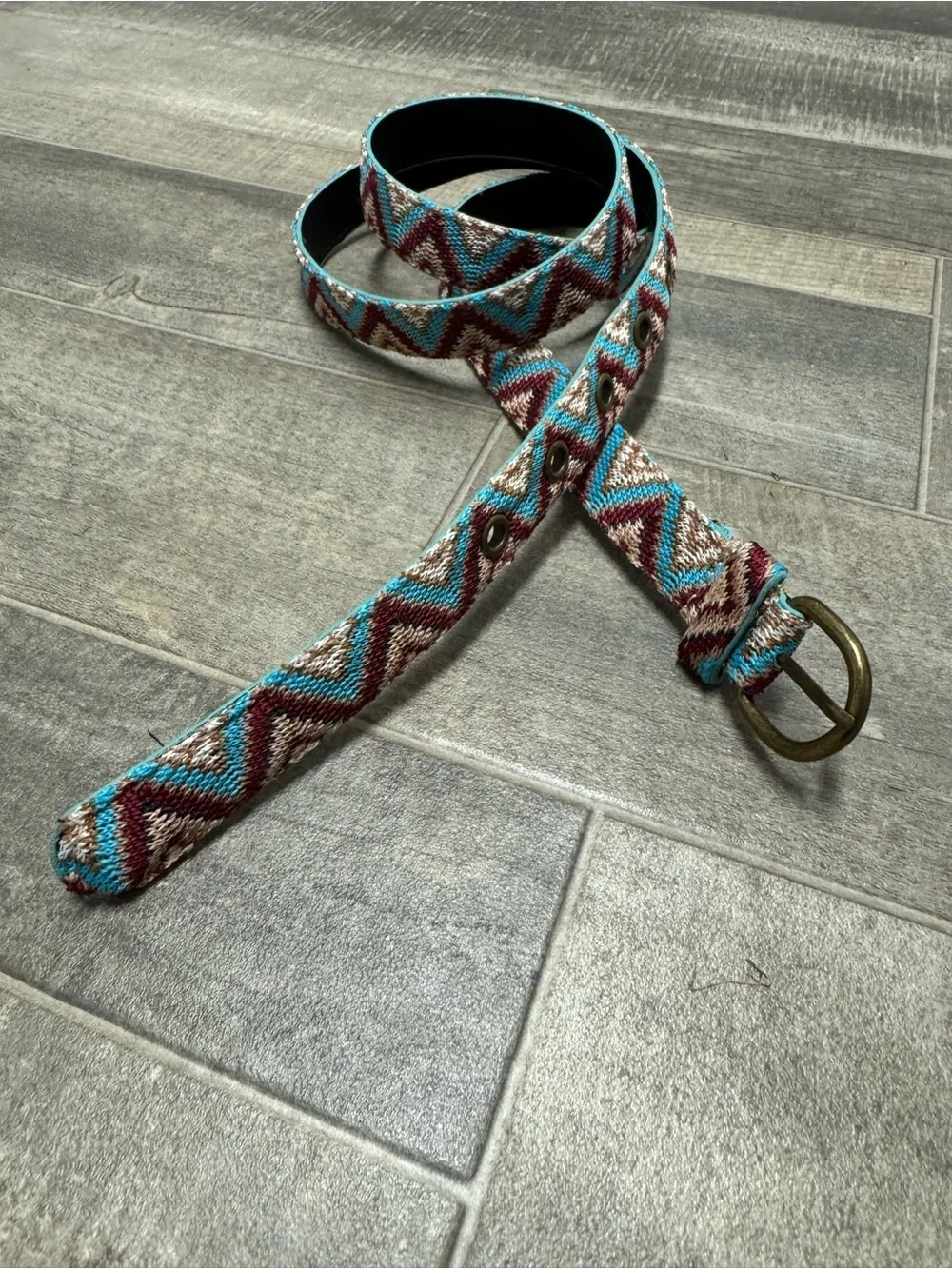 Turquoise & Brown Patterned Women's Belt Size 12 Hippie Boho Woven
